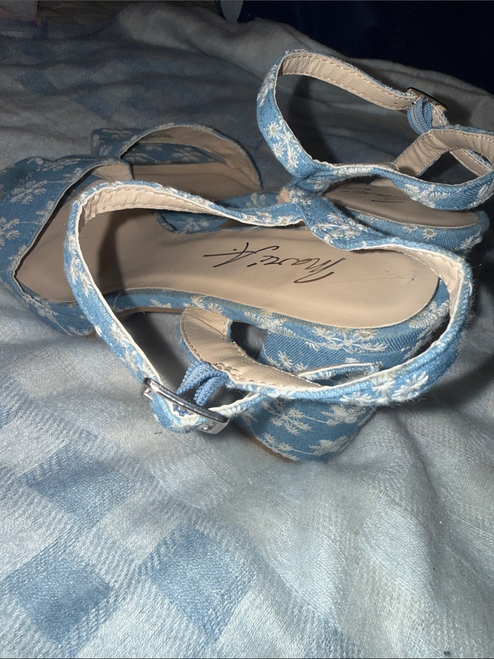 Mossimo Supply Co. Light Blue Floral Ankle-Strap Wedge Sandals